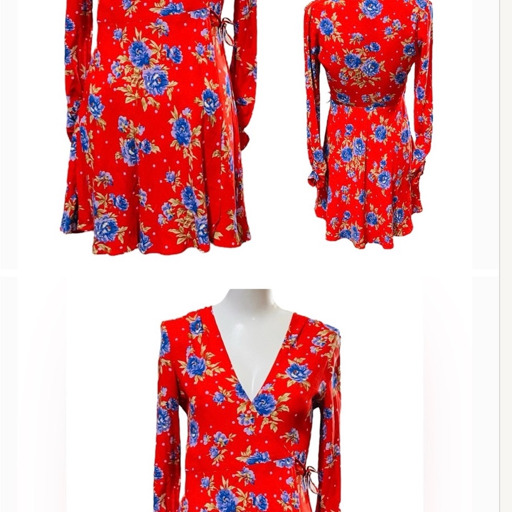 Red Floral Long Sleeve Dress
